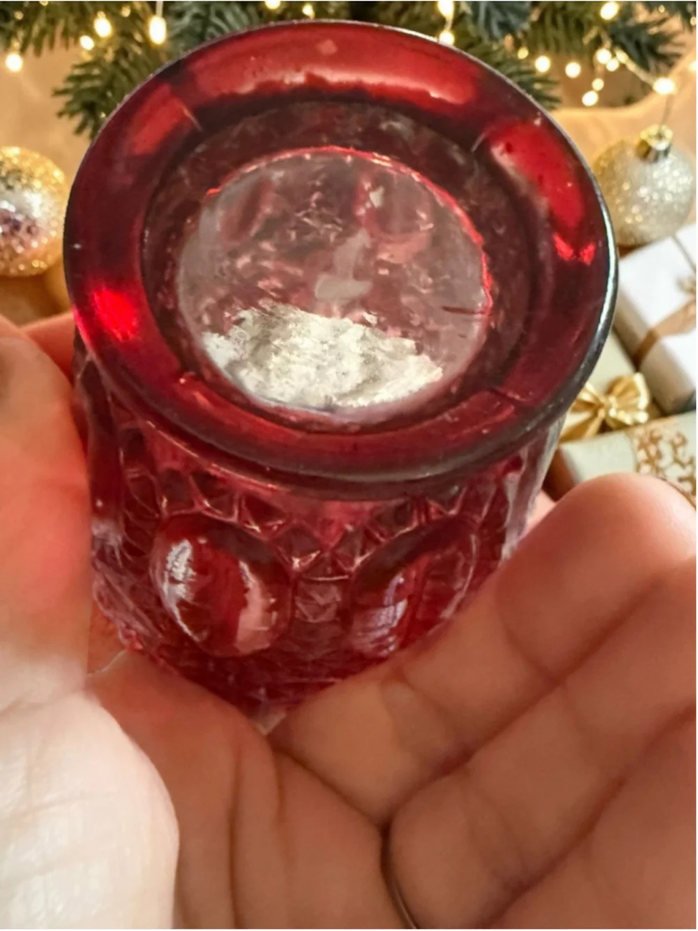 Vintage Ruby Red Pressed Glass Footed Spooner / Vase